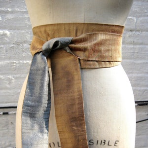 Bronze & Pewter Reversible Silk Shantung Obi Sash