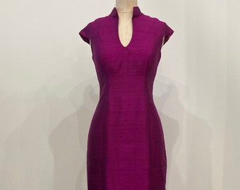 Sangria Purple Shantung Cheongsam with Flounce, Made-to-Order