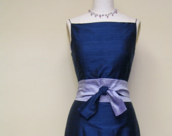 Navy Classic Silk Shantung Sheath Dress, Made to Order
