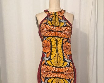 SALE! African Wax Print Halter Dress, size Small