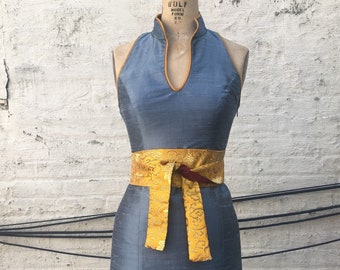 Slate Blue Silk Shantung Modern Cheongsam Dress, Made to Order