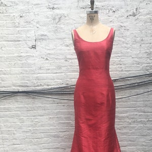 Coral Scoopneck Long Silk Shantung Trumpet Dress, Made to Order