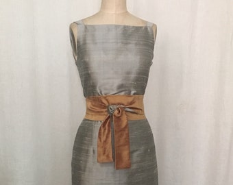 Silver Gray Shantung Simple Sheath Dress, Made to Order