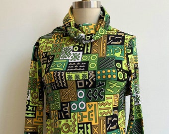 SALE! Green African Print Brushed Jersey Knit Turtleneck