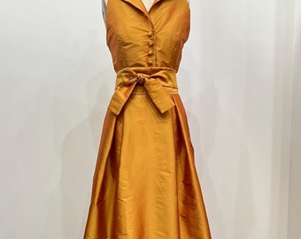 Saffron Gold Sleeveless Washable Taffeta Long Shirtdress, Made to Order