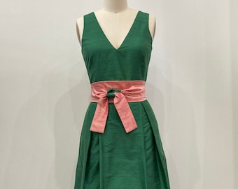 Jade Green Silk Shantung Tea-length Dress, Made to Order
