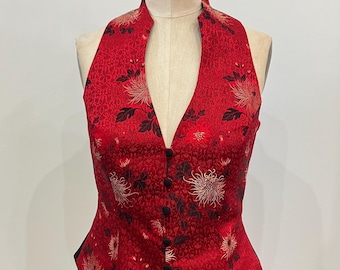 Red Asian Brocade Fitted Vest, size Small
