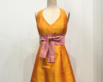 Mango Yellow Halter A-line Silk Shantung Cocktail Dress, Made to Order