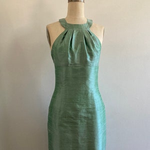 Mint Shantung Grecian Halter Cocktail Dress, size Small