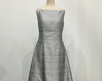 Silver Classic Silk Shantung A-line Gown with Contrast Border, Made to Order