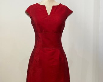 Ruby Red Retro-style Silk Shantung Sheath Dress, size X-small (4)