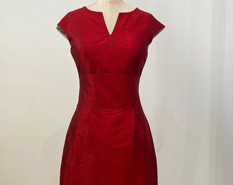 Ruby Red Retro-style Silk Shantung Sheath Dress, Made to Order
