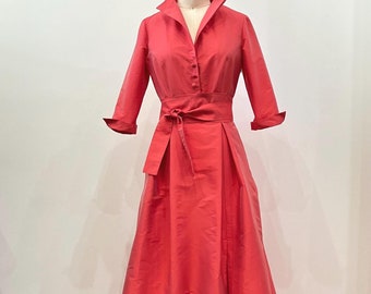 Washable Taffeta Floor-length Shirtdress, Coral, Made to Order