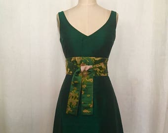 Emerald Green V-neck A-line Shantung Cocktail Dress, Made to Order