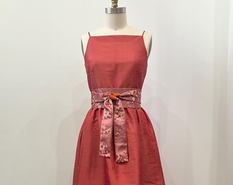 Coral Midi Length Silk Shantung Dress, Made-to-Order