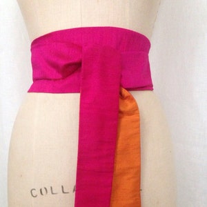 Silk Shantung Obi Sash, Hot Pink and Orange Reversible