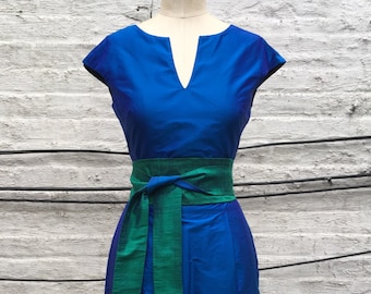Turquoise Cap-sleeve Vintage Inspired Silk Shantung Cocktail Dress