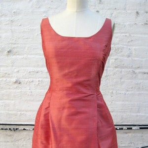 Coral Scooped Neckline Silk Shantung Cocktail Dress, Made to Order