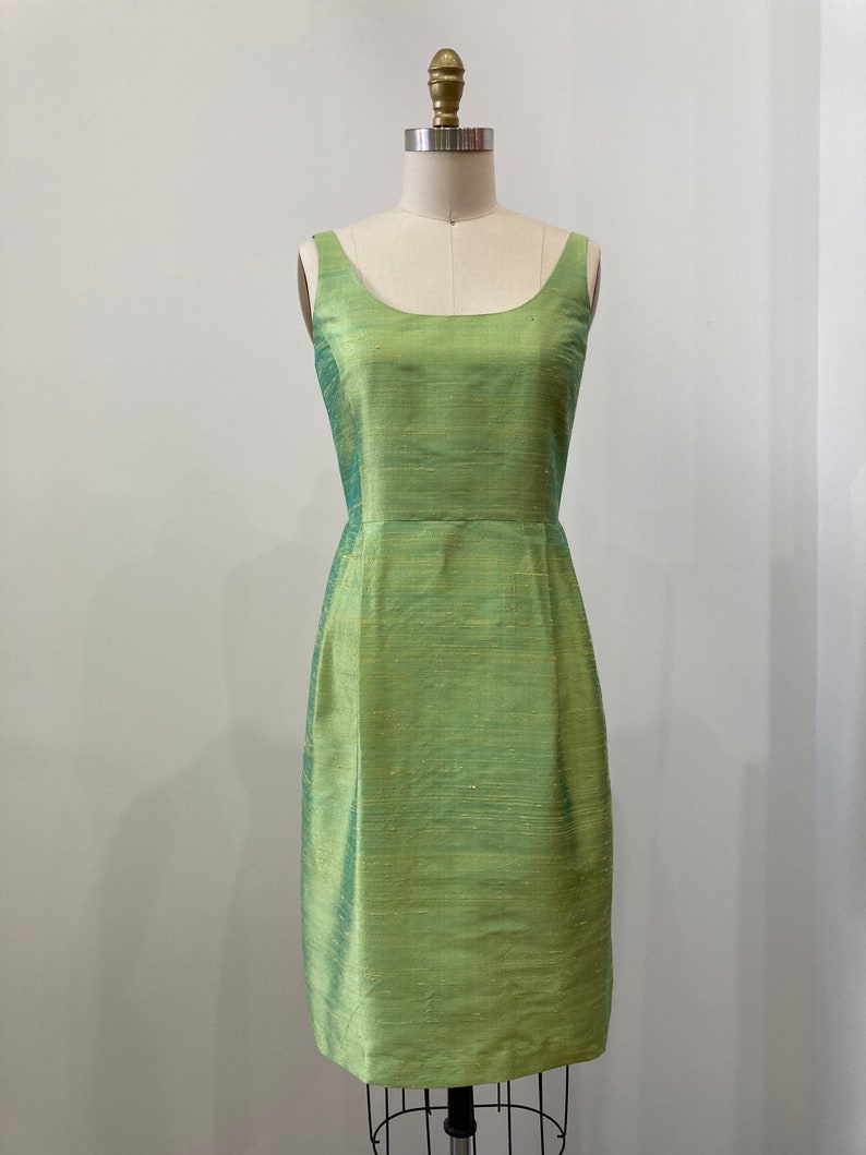 Fern Green Scooped Neckline Silk Shantung Cocktail Dress, size Small image 1