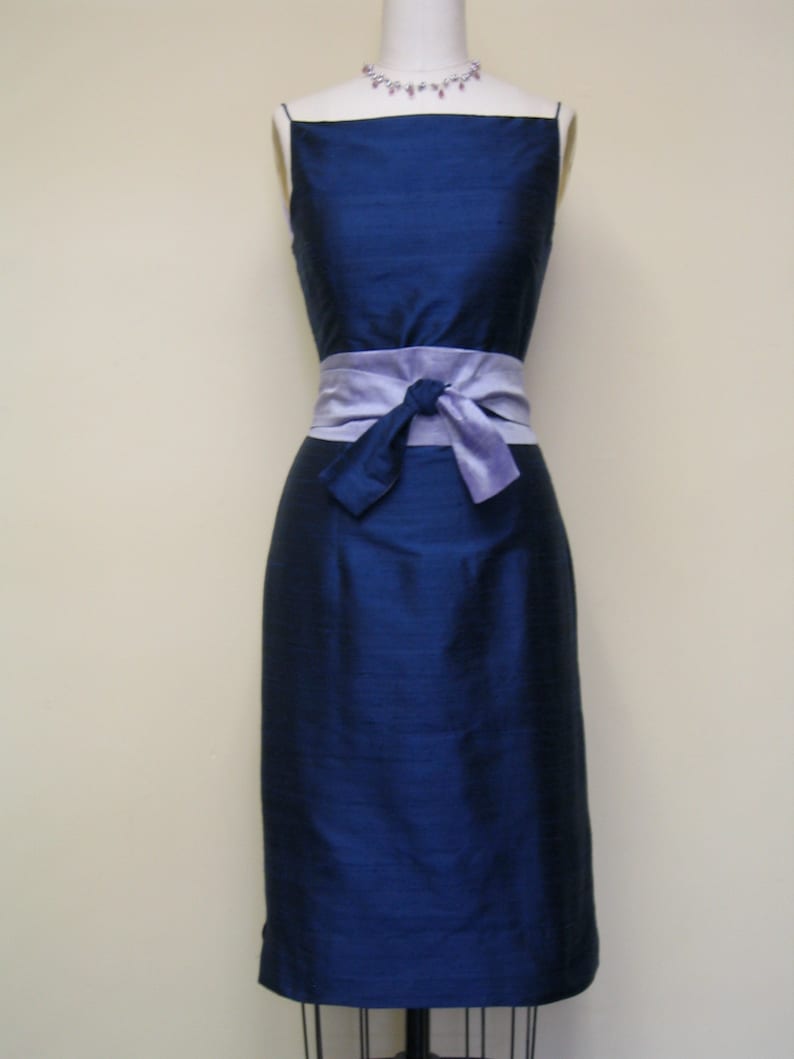Josephine Dress Navy Reverse Plain Shantung