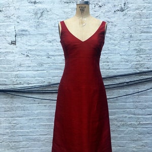 Ruby Red Silk Shantung V neck A line Cocktail Dress, Made to Order