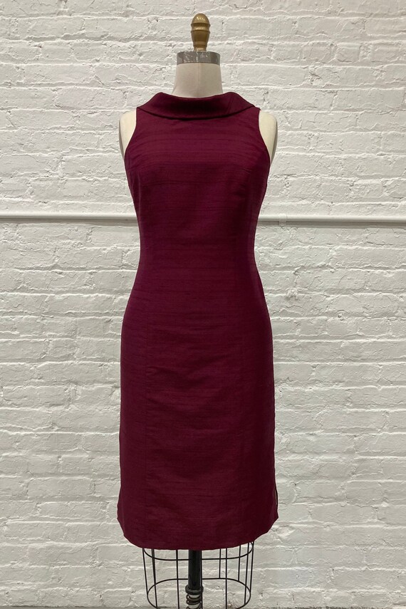 Burgundy Roll-collar Silk Shantung Sheath Dress - Etsy