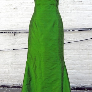 Apple Green Scooped Neckline Long Shantung Trumpet Dress, size X-small image 3