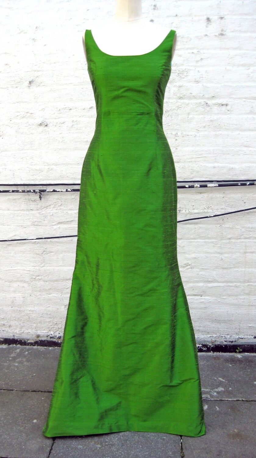Apple Green Scooped Neckline Long Shantung Trumpet Dress Size - Etsy