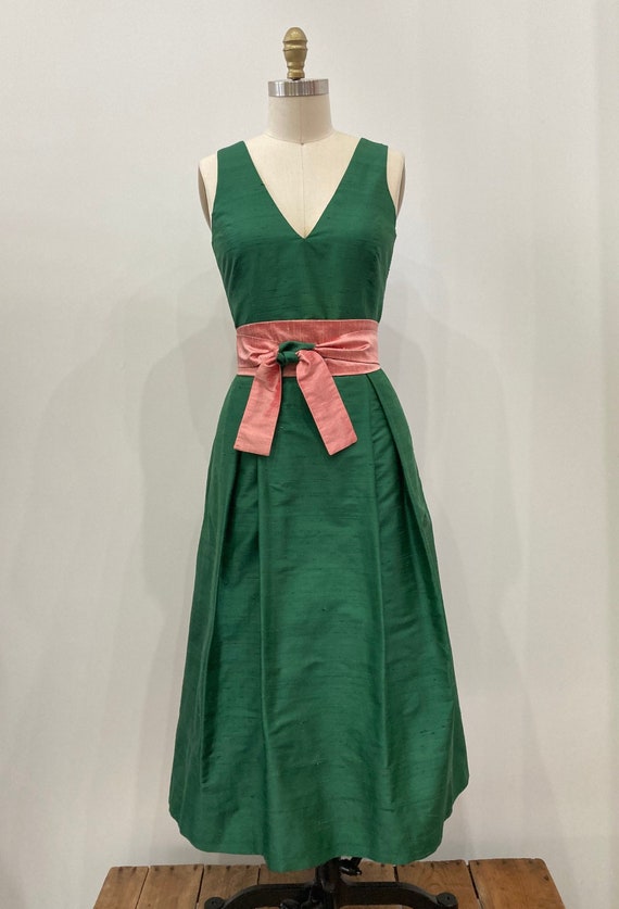 Jade Green Silk Shantung Tea length Dress Made to Order Etsy Canada