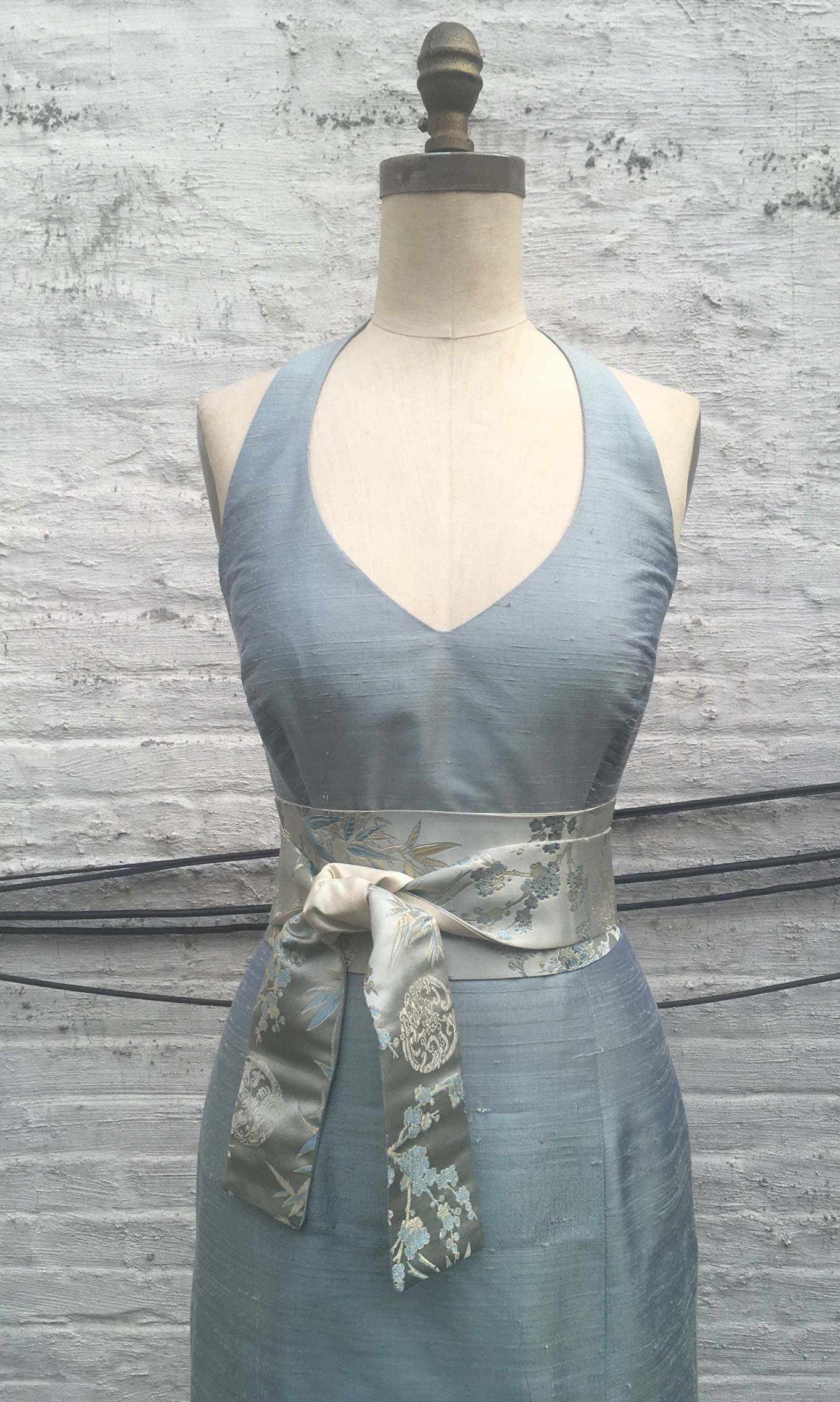 Light Blue-gray Halter Long Silk Shantung Trumpet Dress With Front Slit,  Size Large - Etsy