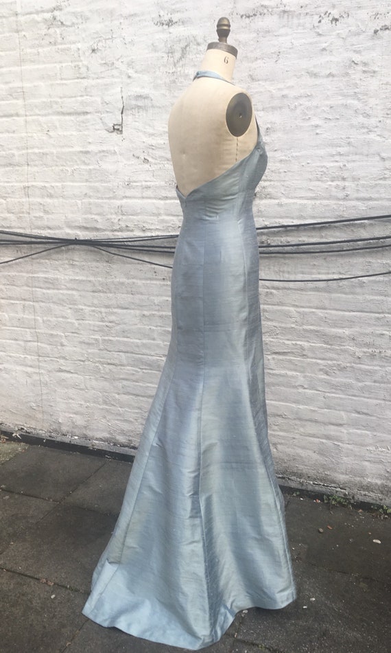 Light Blue-gray Halter Long Silk Shantung Trumpet Dress With Front Slit,  Size Large - Etsy
