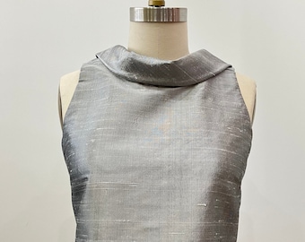 Silver Retro Roll-collar Silk Shantung Crop Top, Made to Order