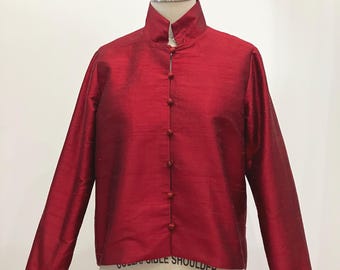 Red Silk Shantung Hi-low Asian-style Jacket, Made-to-Order
