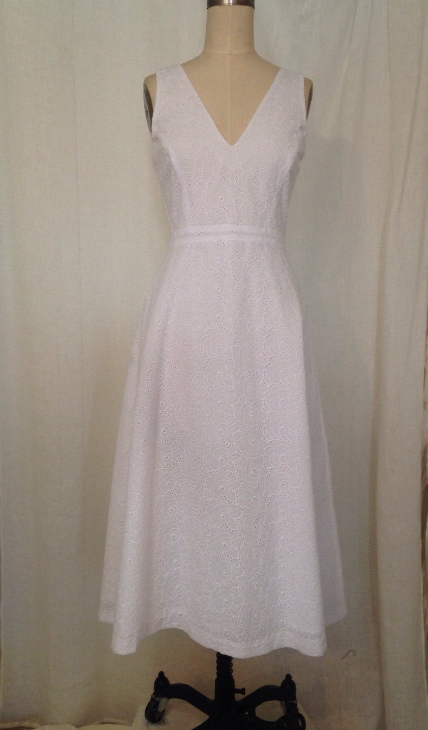 White Eyelet V Neck Dress main image 1