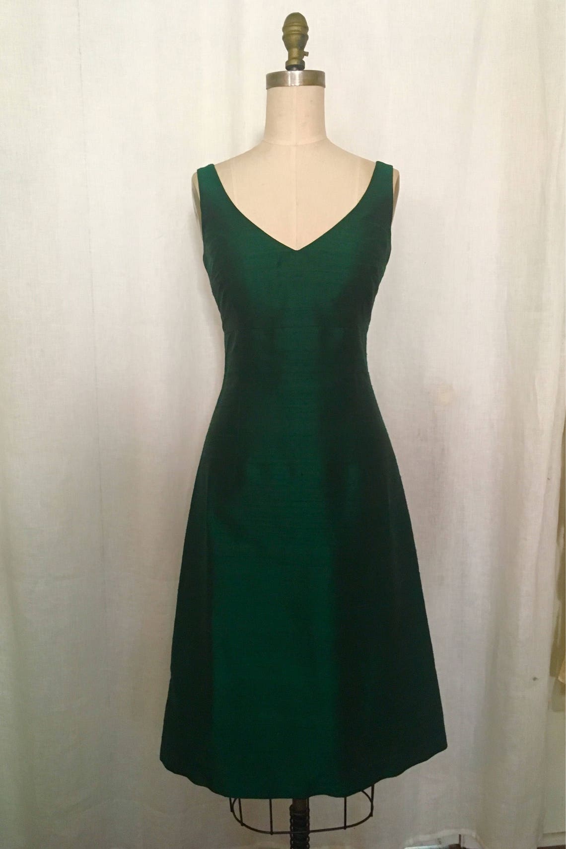 Emerald Green V-neck A-line Shantung Cocktail Dress - Etsy