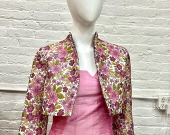 Pink Floral Brocade Cropped Jacket, Made to Order