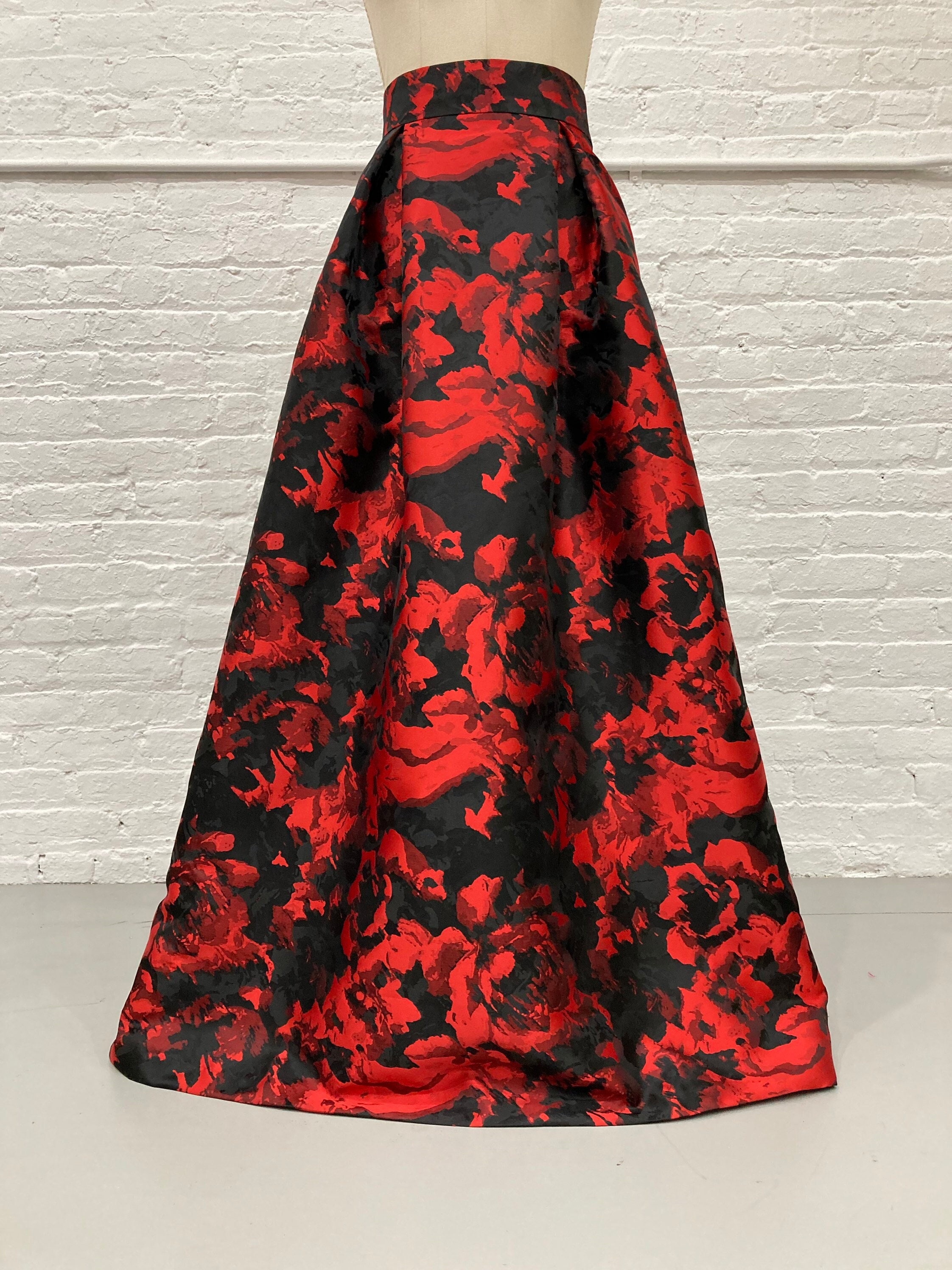 Black & Red Dress with Velvet Top, Red Sash and Black Floral Overlay Skirt,  Size S - Elements Unleashed