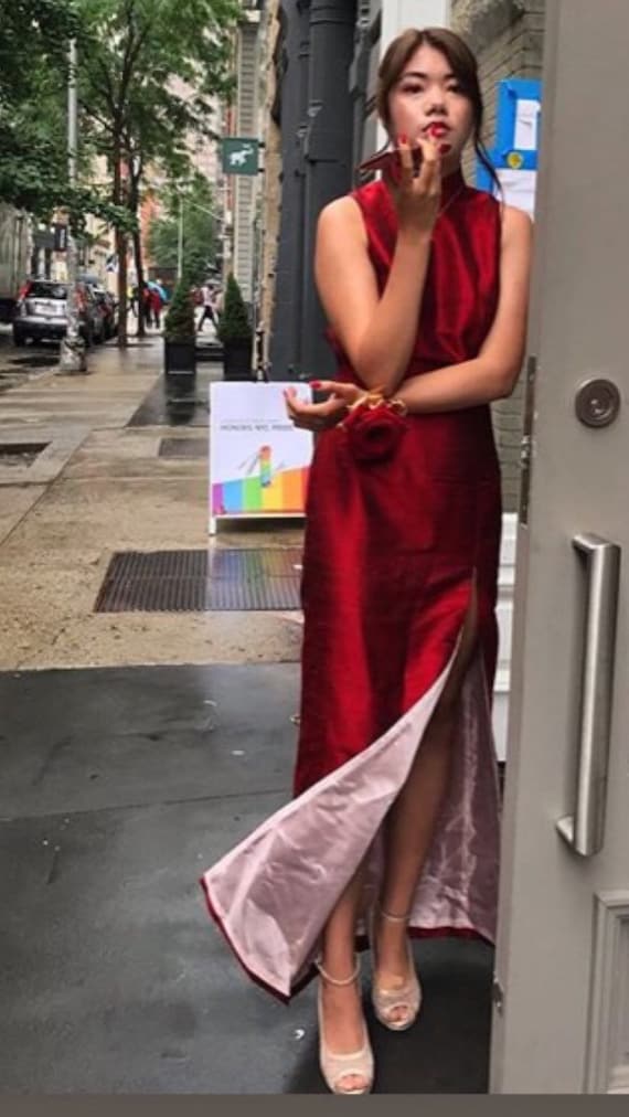 Ruby Red Silk Shantung Cheongsam Dress, Modern Keyhole Back, Made to Order Ruby Red Silk Shantung Cheongsam Dress, Modern Keyhole Back, Made to Order