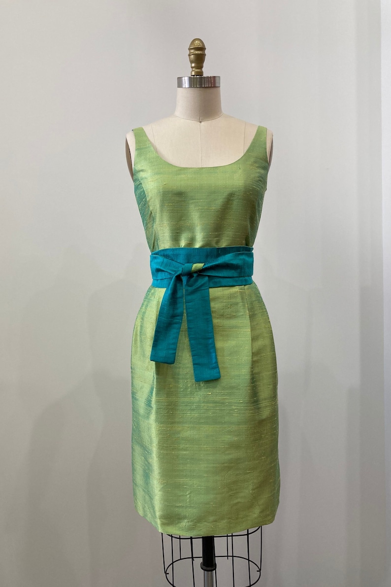 Fern Green Scooped Neckline Silk Shantung Cocktail Dress, size Small image 2