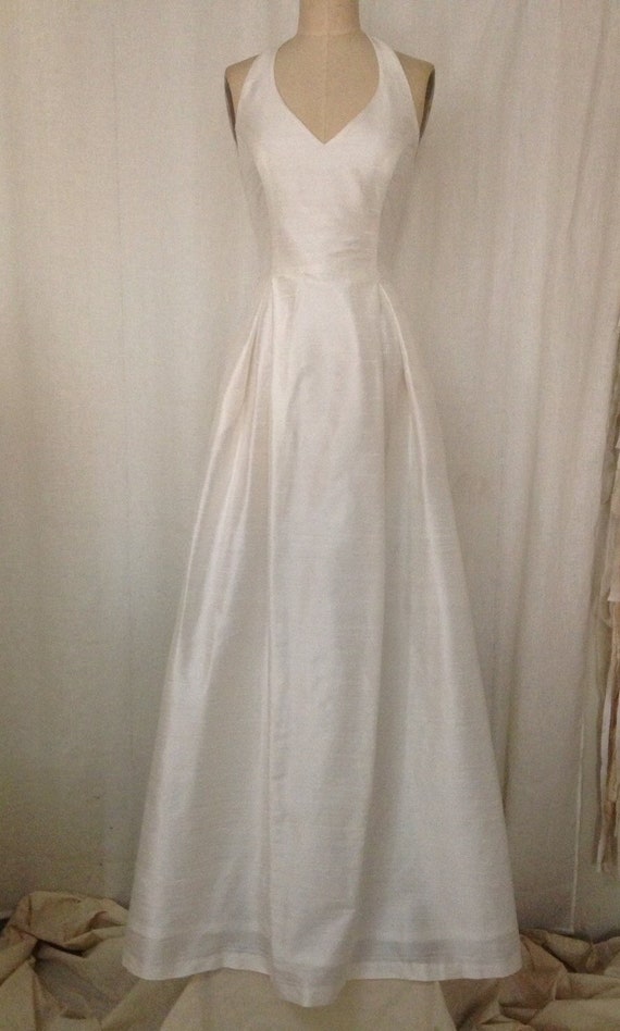 Off White Simple Halter Wedding Gown With Full A-line Skirt, Made to Order  - Etsy