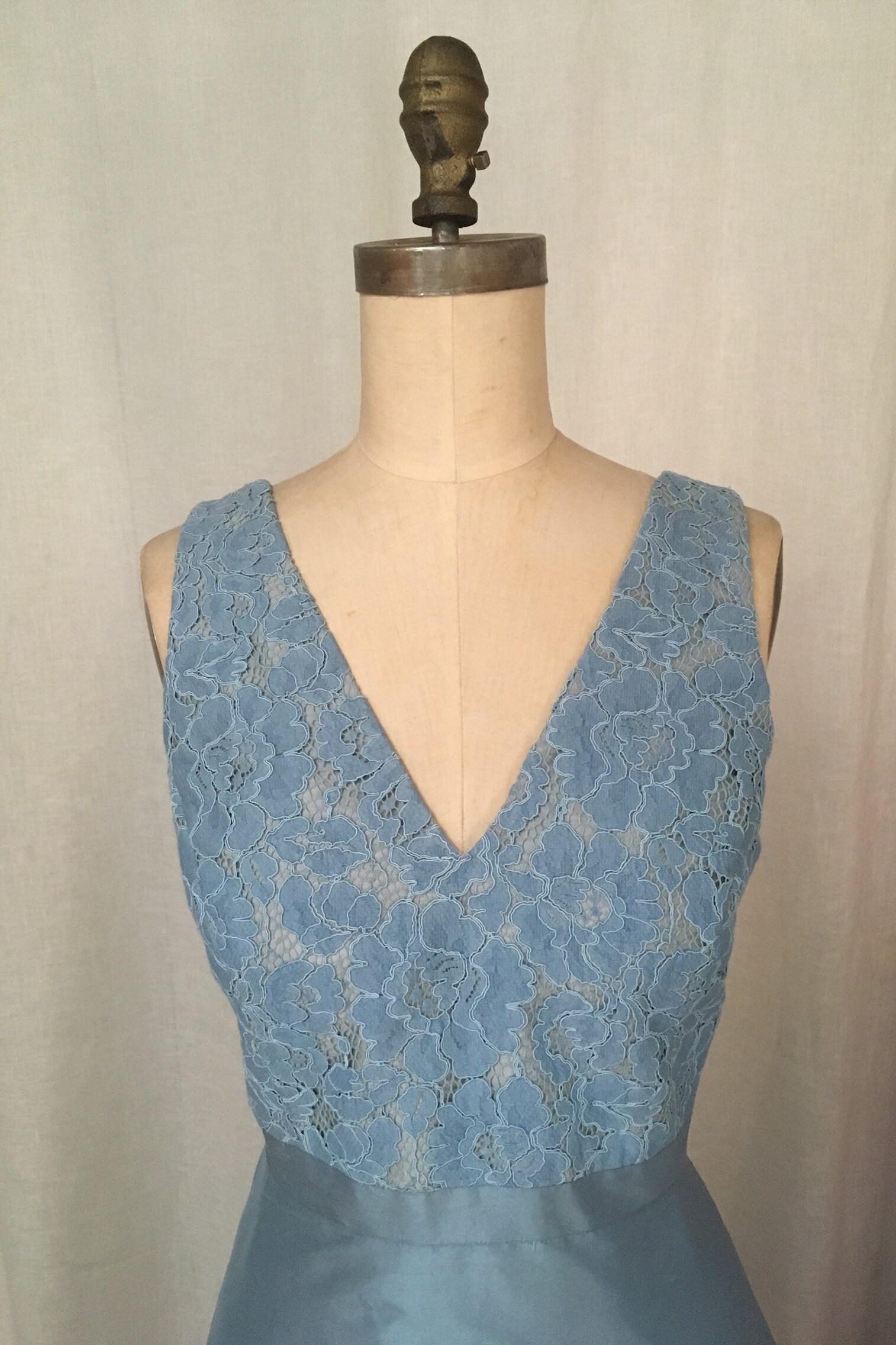 Sky Blue Lace & Shantung Tea Length Dress size Medium | Etsy