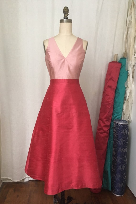 coral v neck dress