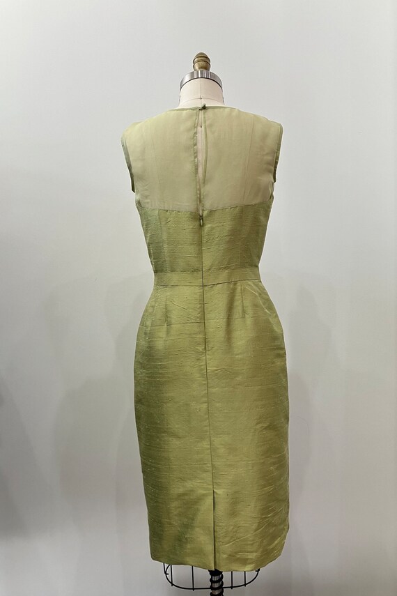 Spring Green Illusion Top Silk Shantung Sheath Dress, Made to Order