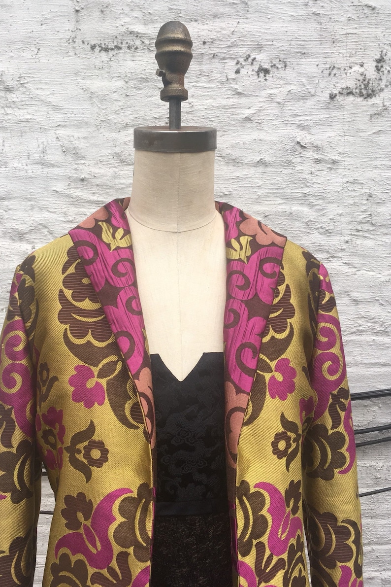 Mustard /& Magenta Suzani Pattern Brocade Coat Chocolate