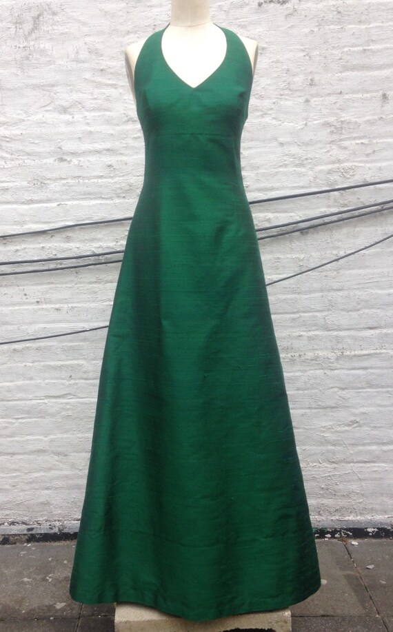 Emerald Green Halter Long Silk Shantung Fishtail Gown-custom | Etsy
