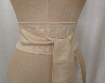 Champagne and Ivory Silk Shantung Reversible Obi Sash