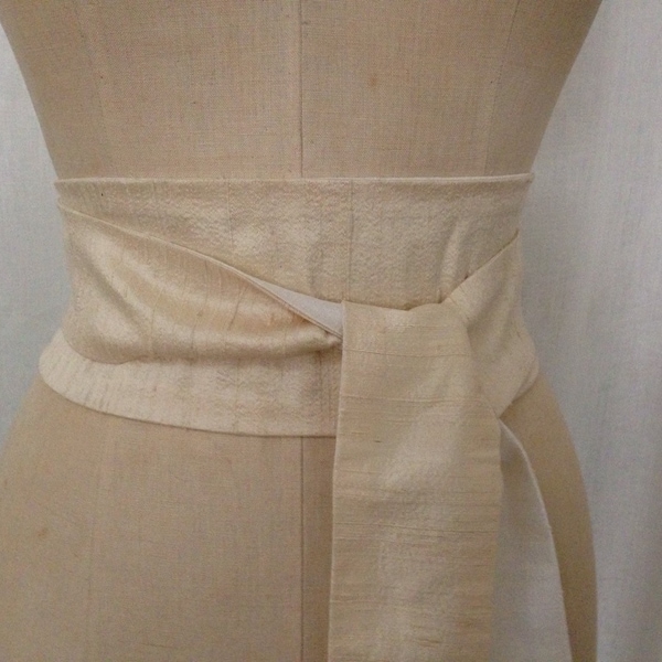 Champagne and Ivory Silk Shantung Reversible Obi Sash