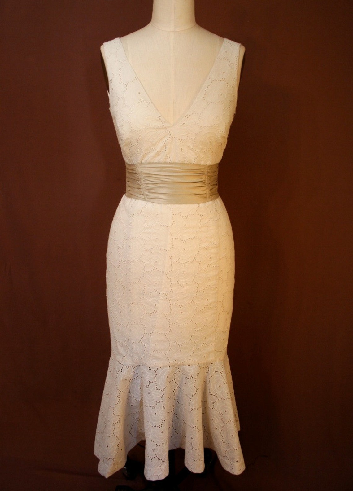Eggshell Eyelet Tea-length Wedding Dress Made to Order - Etsy