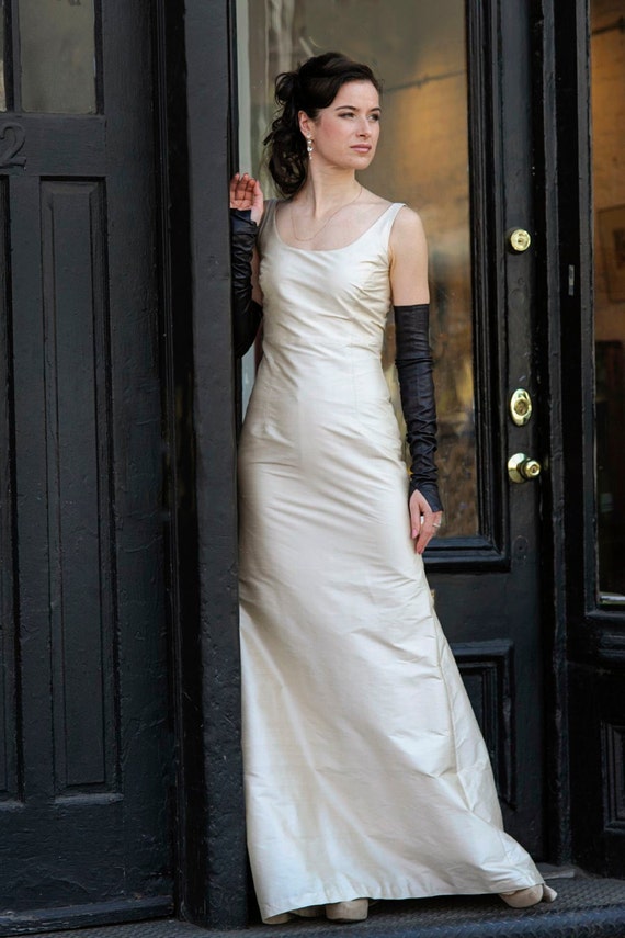 champagne silk wedding dress