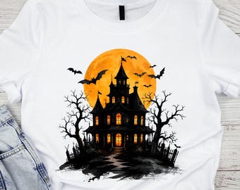 Halloween spookhuis PNG penseelstreek schattig spook preppy griezelig seizoen bloemen herfst coquette trendy sublimatie ontwerp digitale download